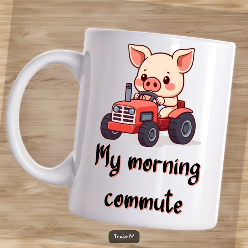 Funny Kawaii pig character intently driving a small red toy tractor, looking focused and cute, perfect for farm humor lovers.