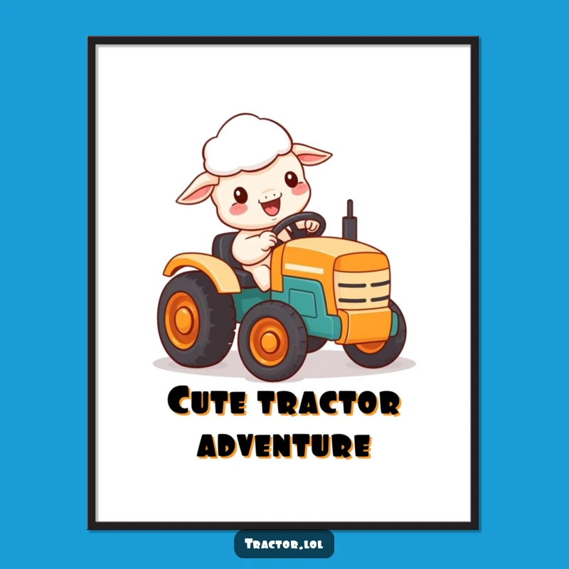 Funny Kawaii Sheep Digital Art, Tractor Driving Joy, Instant Funny Gift Decor