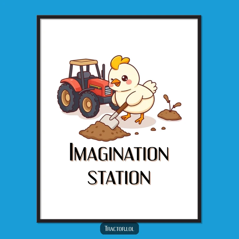 Instant Funny Kawaii Chicken Tractor Digital Art, Humorous Printable Decor for Farms