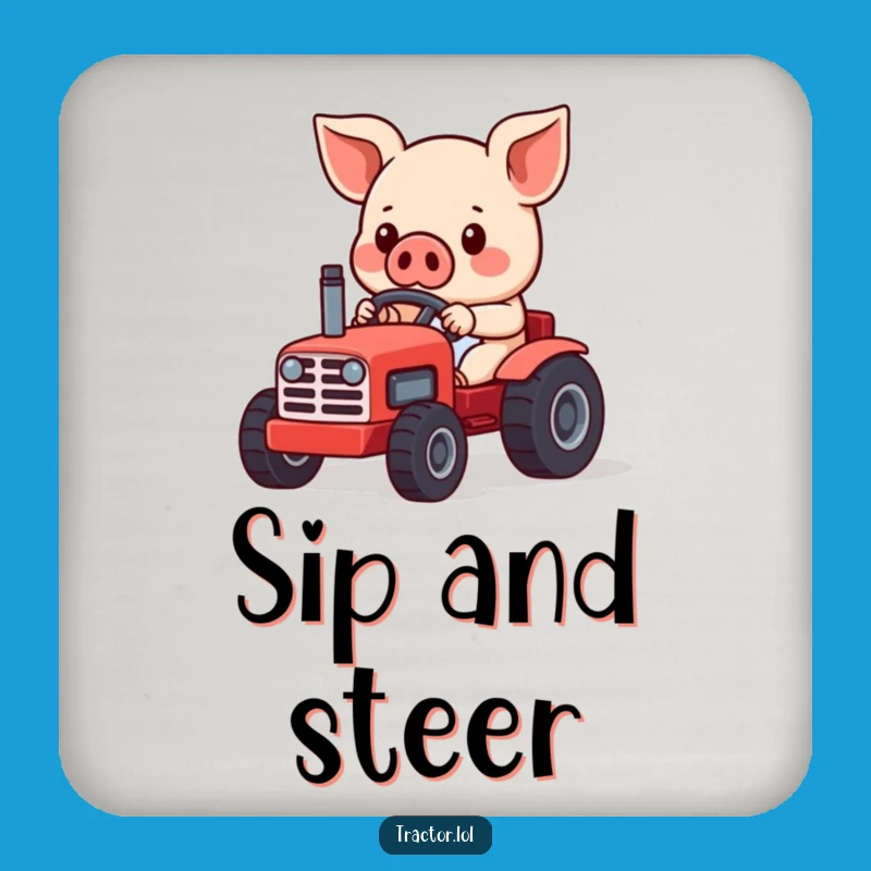 Set of Funny Kawaii Pig Tractor Coasters, Humorous Protection for Your Surfaces
