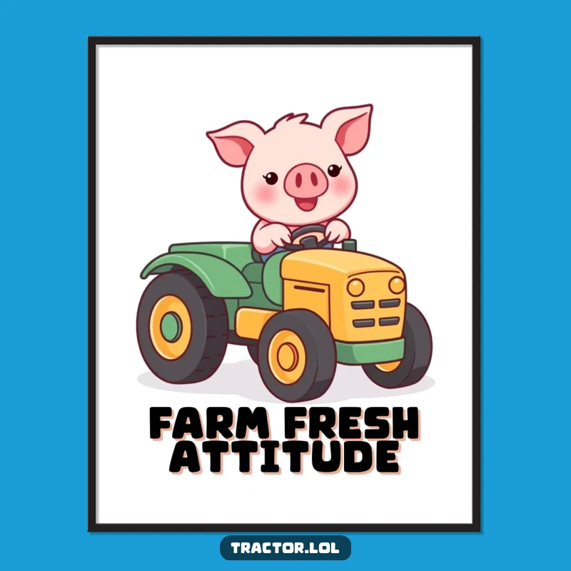 Funny Kawaii Pig Tractor Art Print: Cheerful Farm Decor Gift