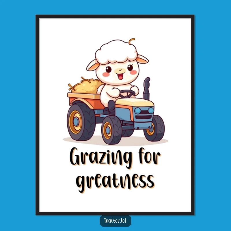 Funny Kawaii Sheep Tractor Art Print: Cheerful Farm Scene Gift