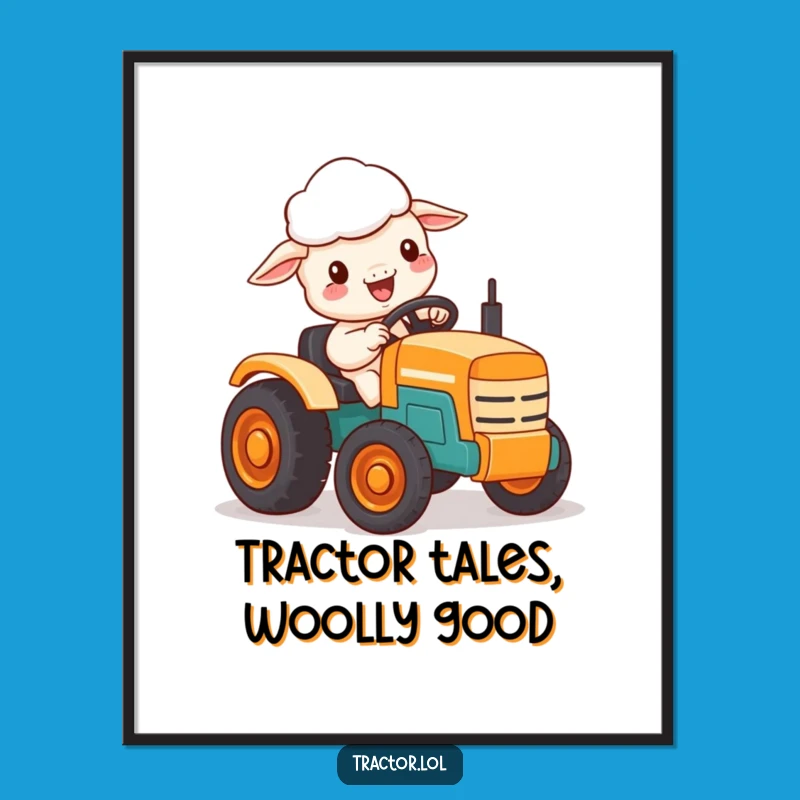 Free Printable Wall Art: Kawaii Sheep Tractor Fun, Funny Downloadable Decor Gift