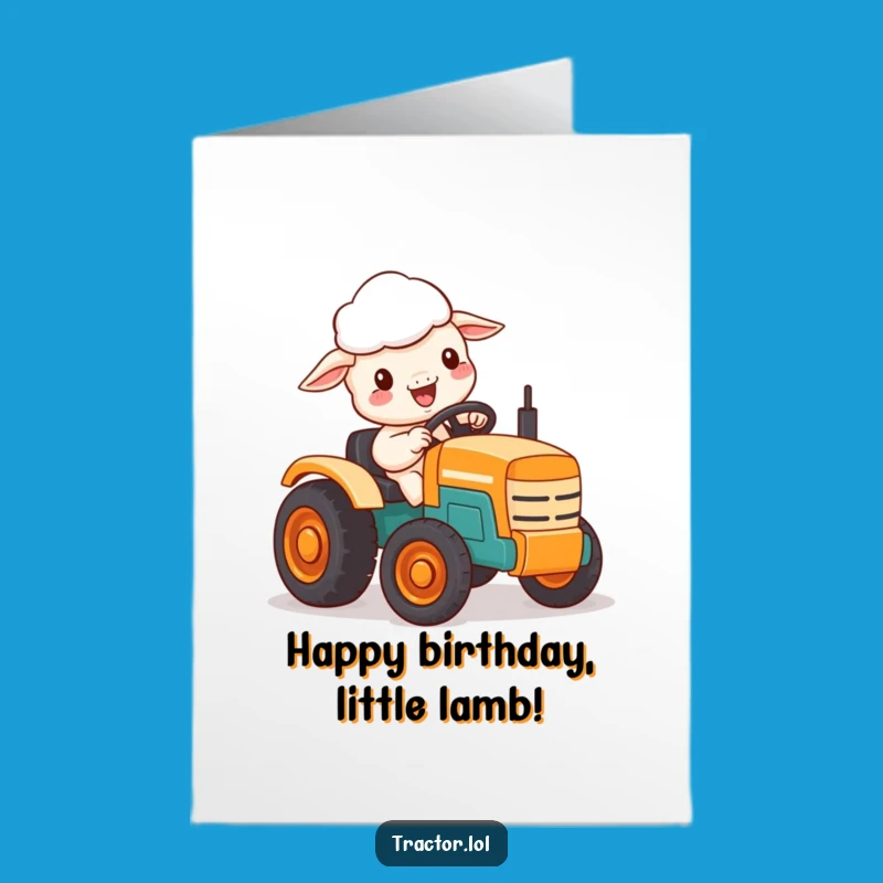 Free Printable Birthday Card: Kawaii Sheep's Tractor Ride Funny Downloadable Gift